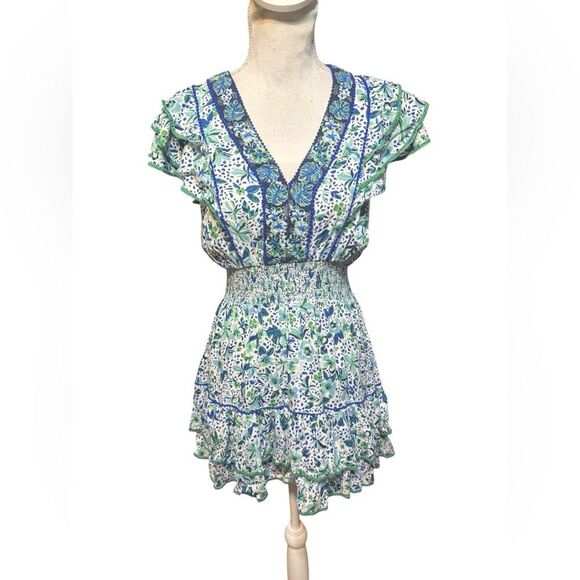 POUPETTE ST BARTH Camila Floral Mini Dress Blue green - Picture 2 of 7